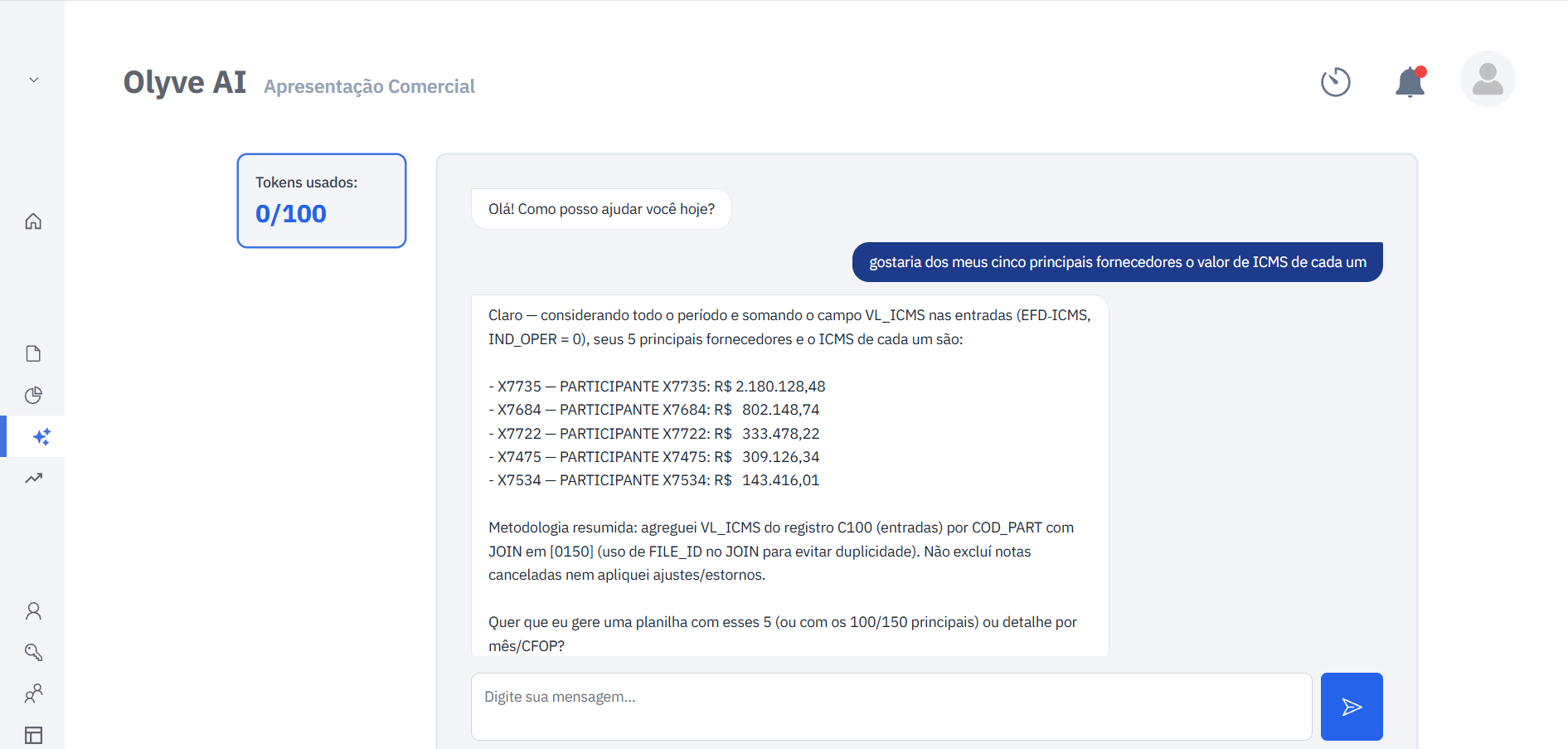 Screenshot do Olyve AI