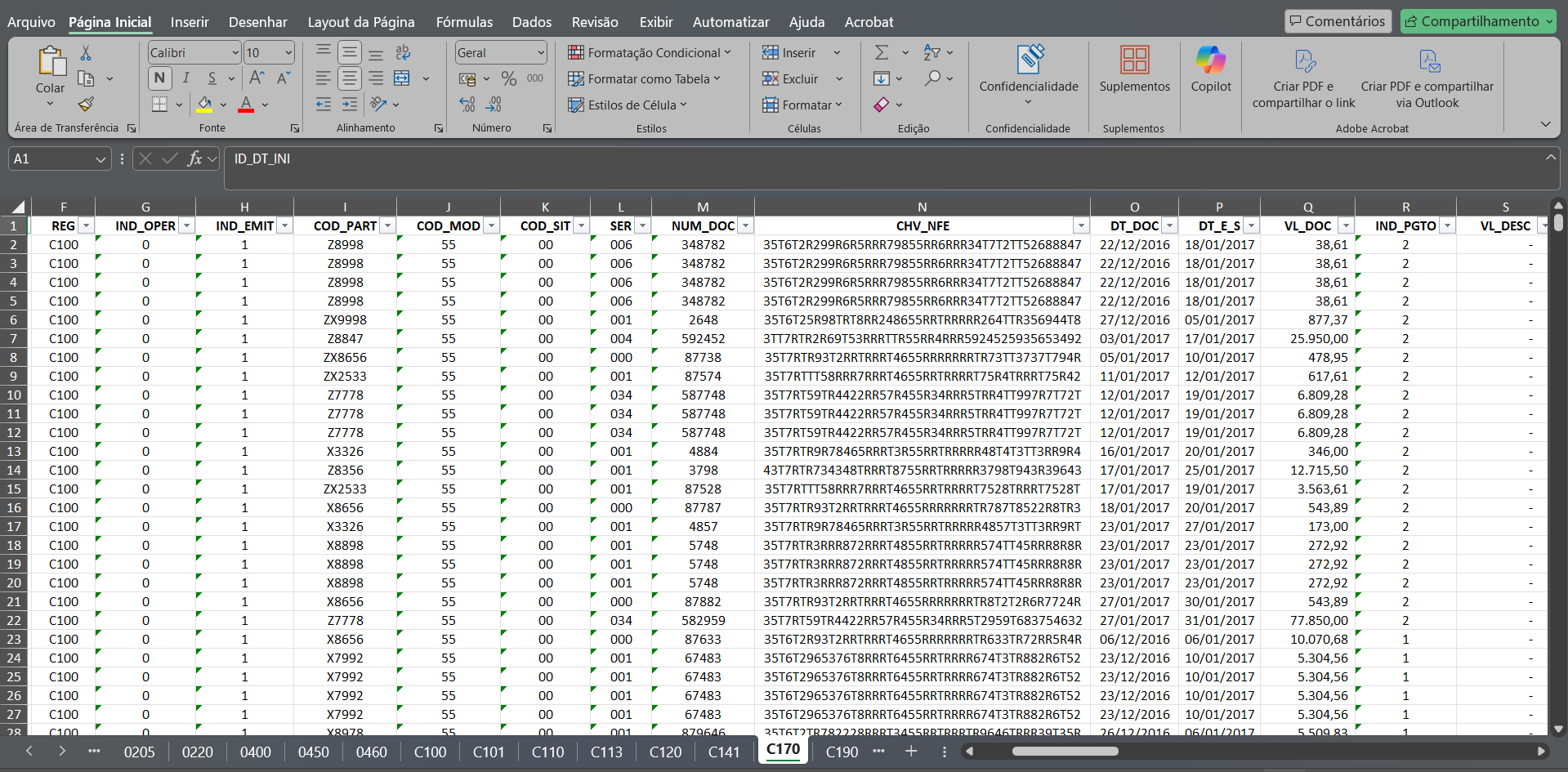 Planilha com dados do SPED no Excel